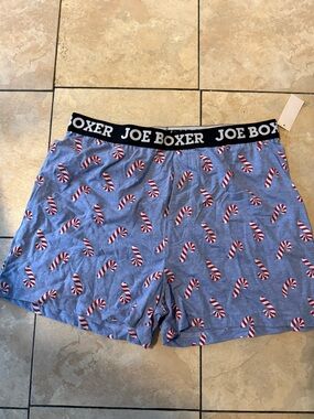 Joe Boxer Light Blue Candy Cane Print Boxers with Black Waistband